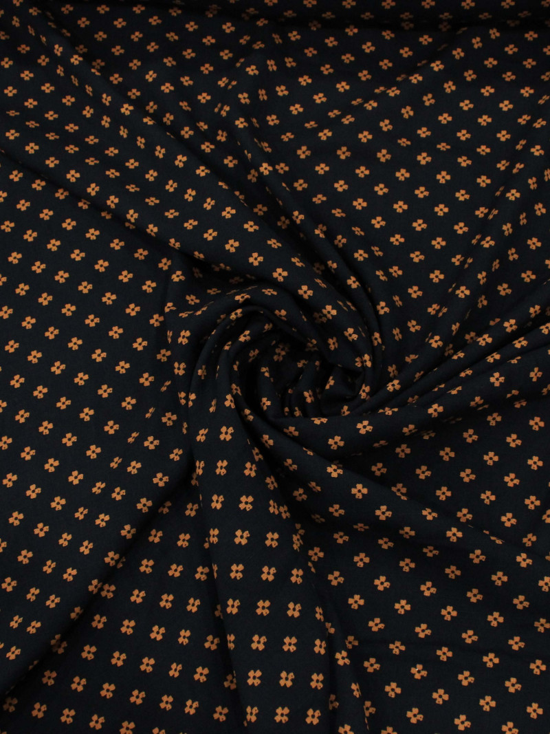 Tecido Viscose Micro Trevo Preto Laranja