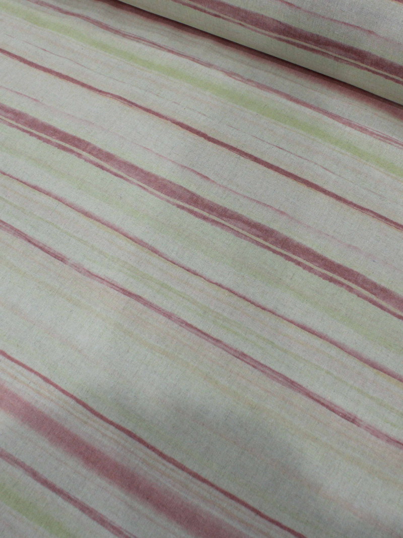 Tecido Linho Listras Aquarelas Vermelho Rosa Verde Bege