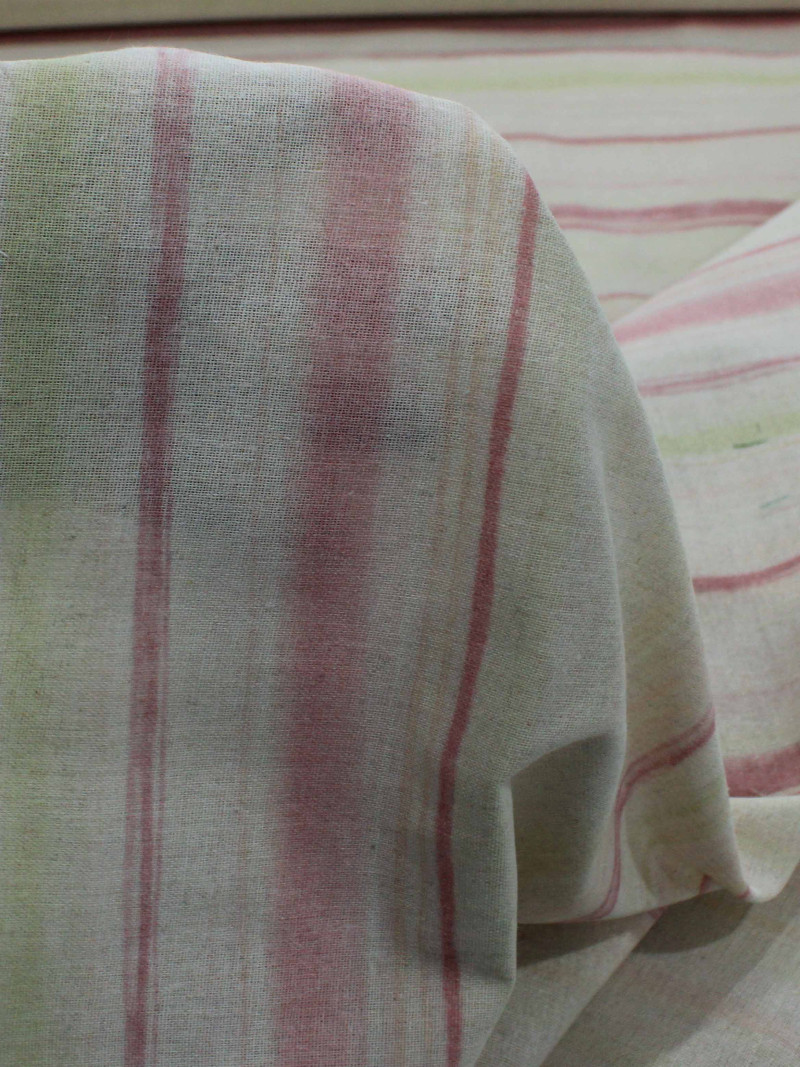Tecido Linho Listras Aquarelas Vermelho Rosa Verde Bege
