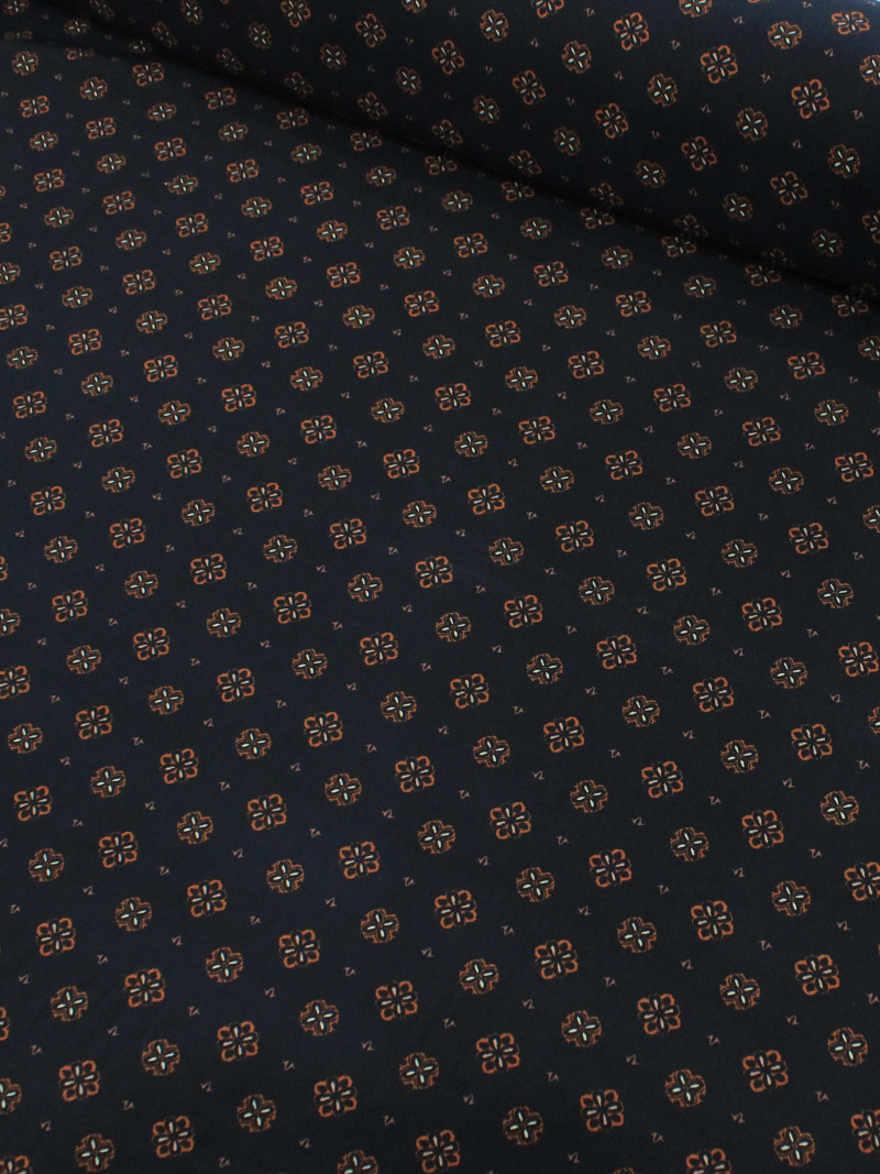 Tecido Viscose Porcelana Retro Terracota e Preto