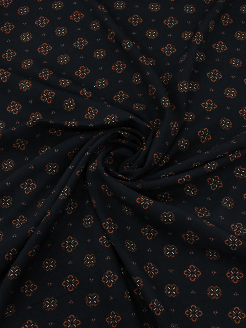 Tecido Viscose Porcelana Retro Terracota e Preto
