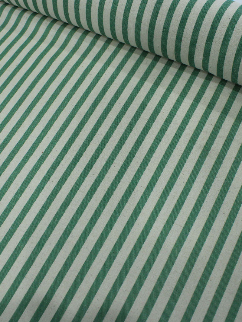 Tecido Linho Misto Listrado Verde e Bege