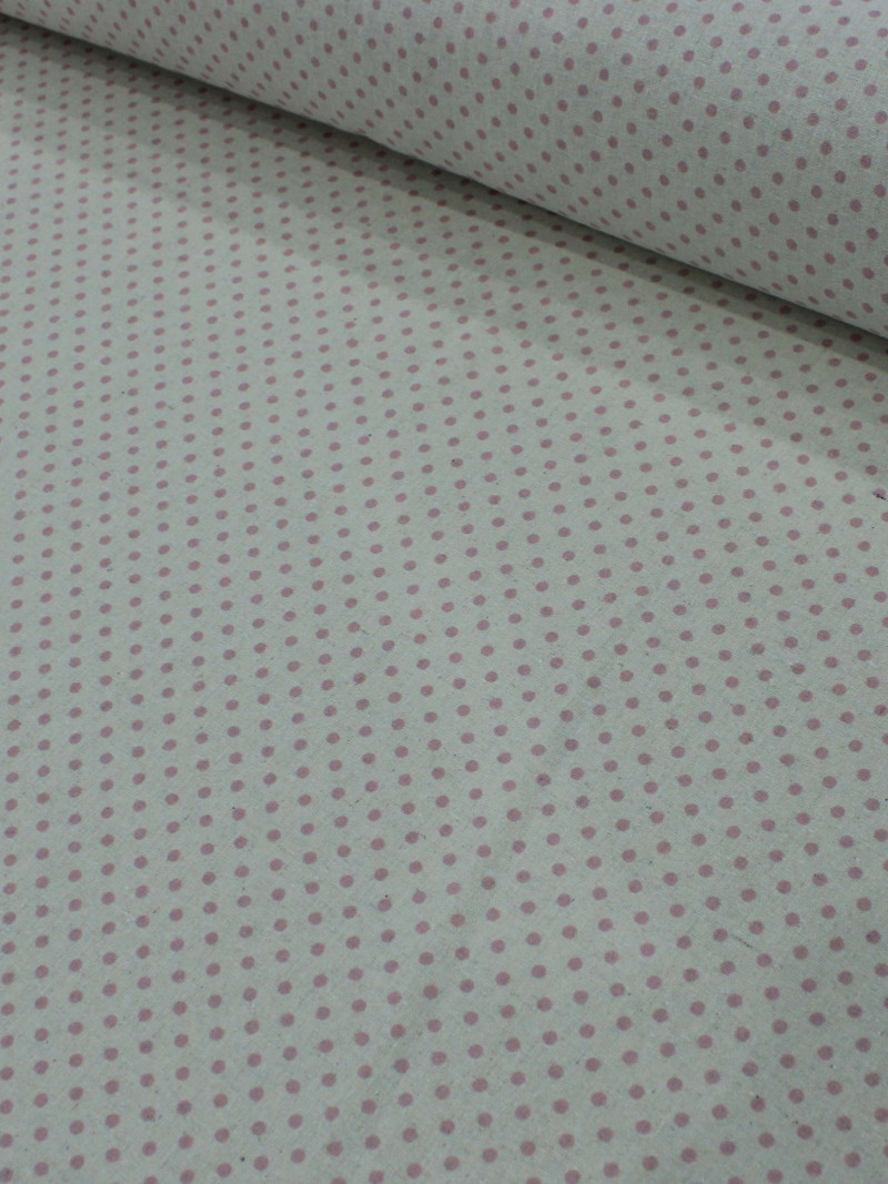 Tecido Linho Misto Bolinhas Vintage Rosa