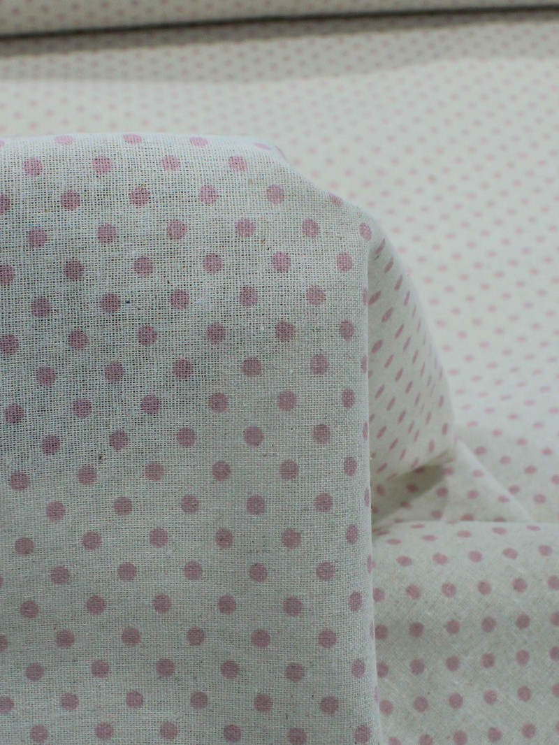 Tecido Linho Misto Bolinhas Vintage Rosa