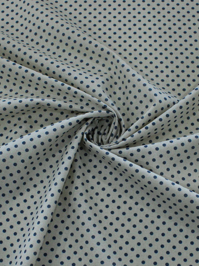 Tecido Linho Misto Bolinhas Vintage Azul 