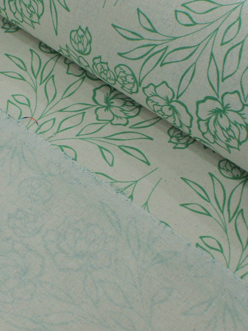 Tecido Linho Misto Traçado Flores Verde