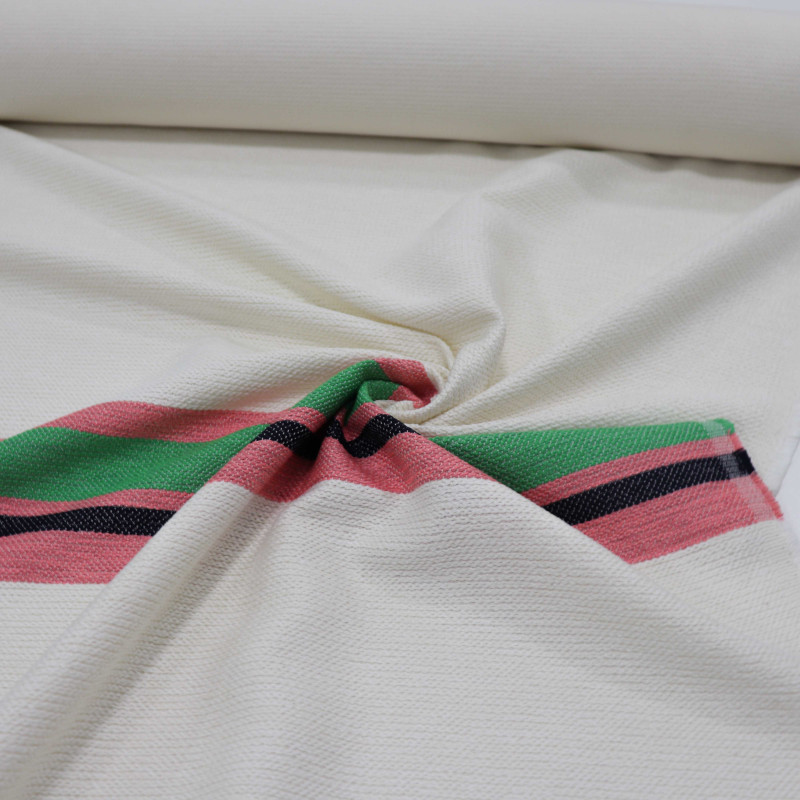 Tecido Tweed Italiano Barrado Verde, Rosa e Creme