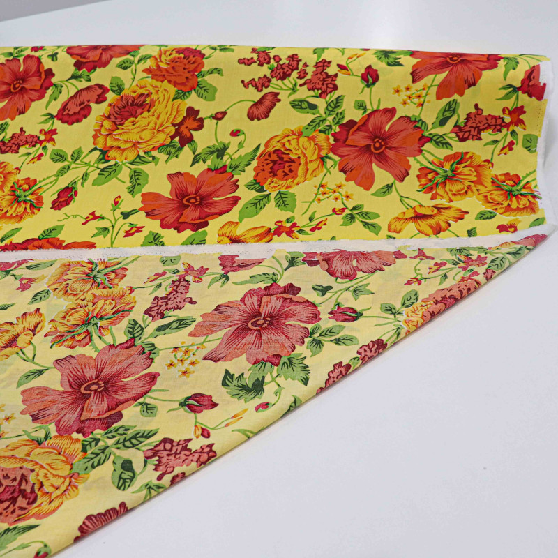 Tecido Viscose Floral Tons Quentes e Amarelo