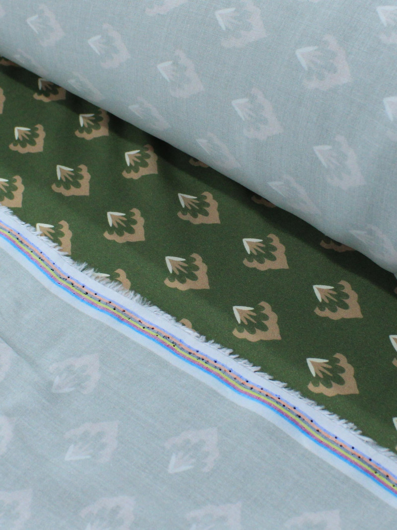 Tecido Viscose Premium Barrado Cashmere e Listras Verde Oliva e Bege