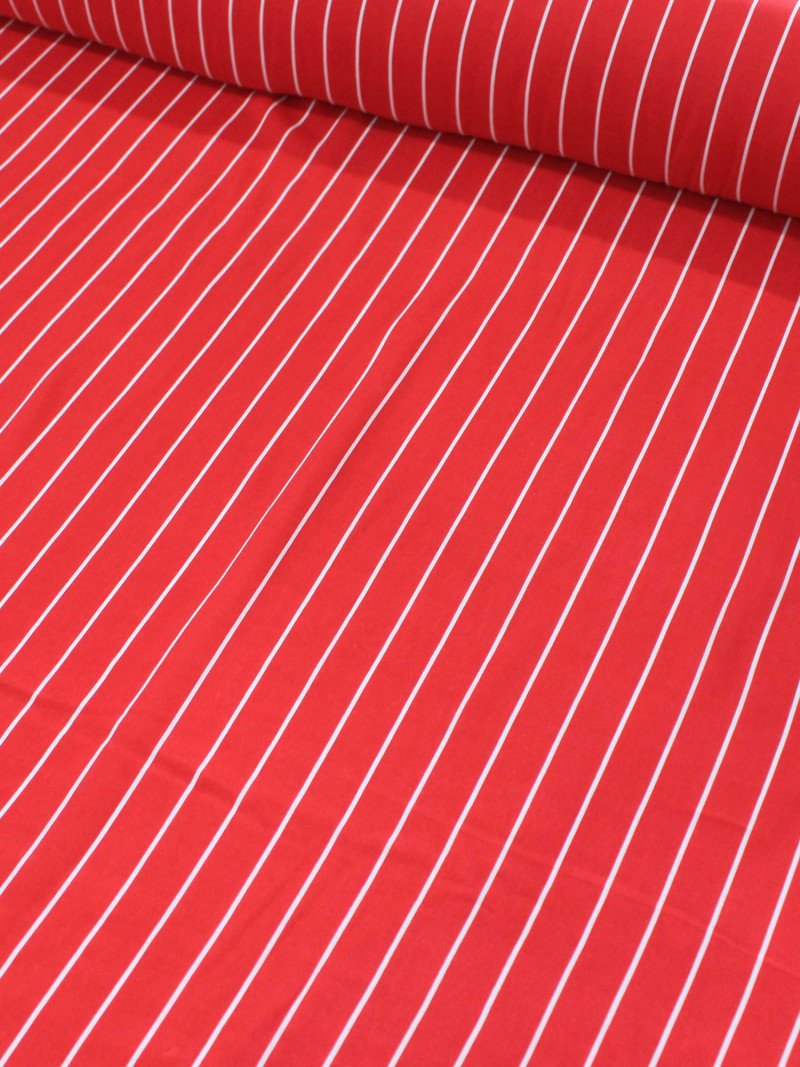 Tecido Viscose Listrado Vermelho e Branco