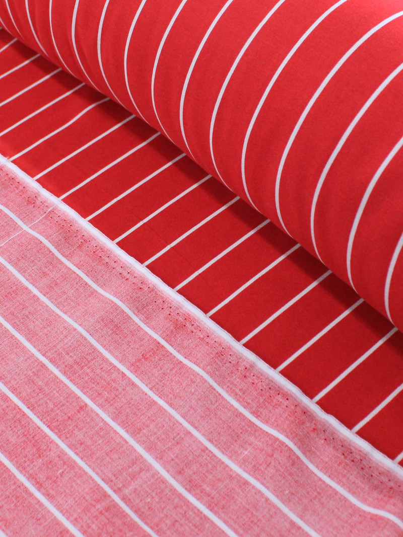 Tecido Viscose Listrado Vermelho e Branco