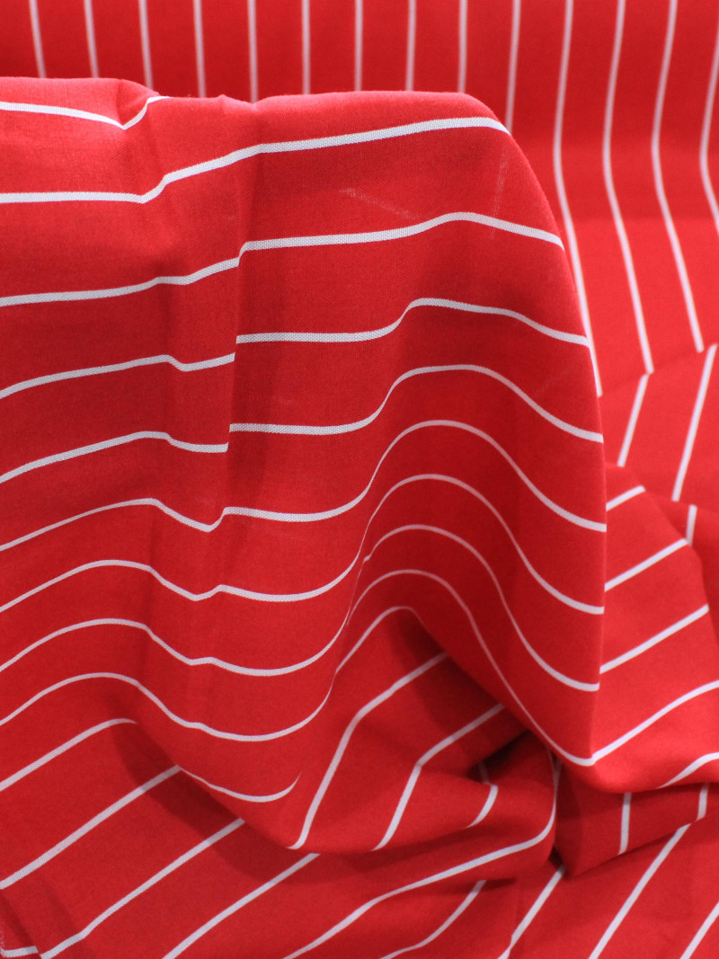 Tecido Viscose Listrado Vermelho e Branco