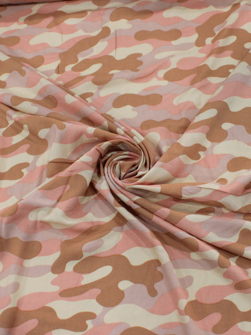 Tecido Viscose Camuflado Rosa, Rosê e Nude