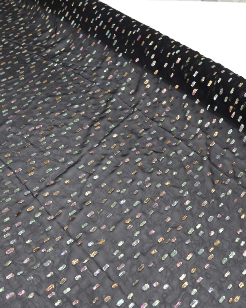 Tecido Crepe Chiffon Foil Colorido e Preto (COM DETALHES)