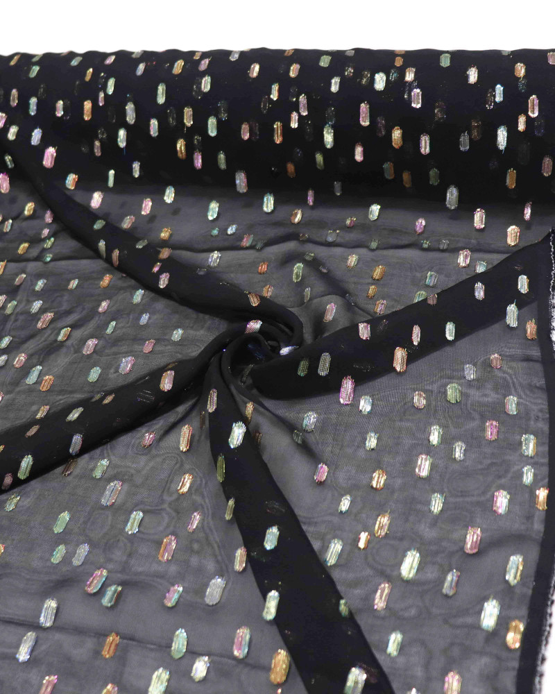 Tecido Crepe Chiffon Foil Colorido e Preto (COM DETALHES)