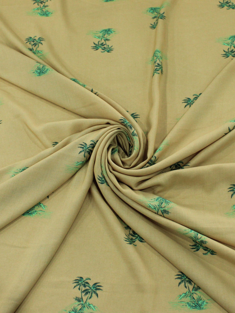 Tecido Viscose Mini Palmeiras Fundo Bege