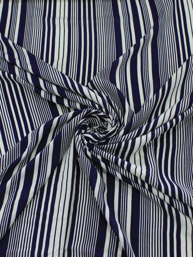 Tecido Viscose Listrado Azul Marinho e Creme