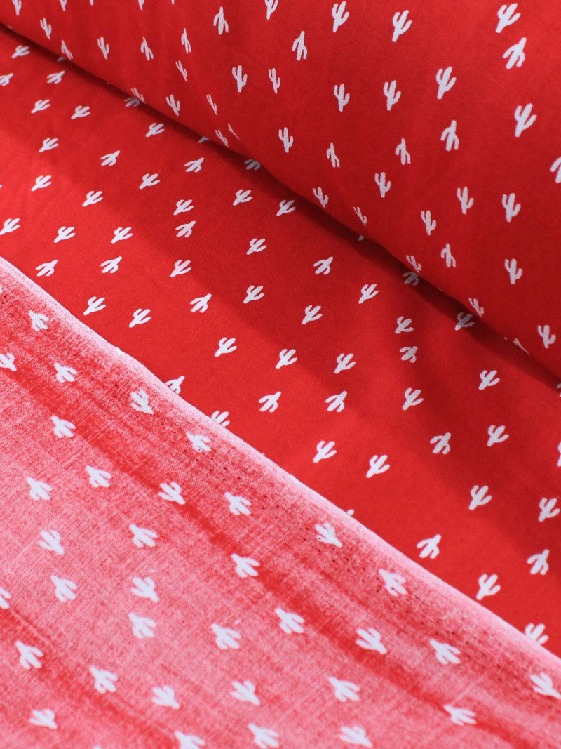Tecido Viscose Micro Cacto Vermelho e Branco