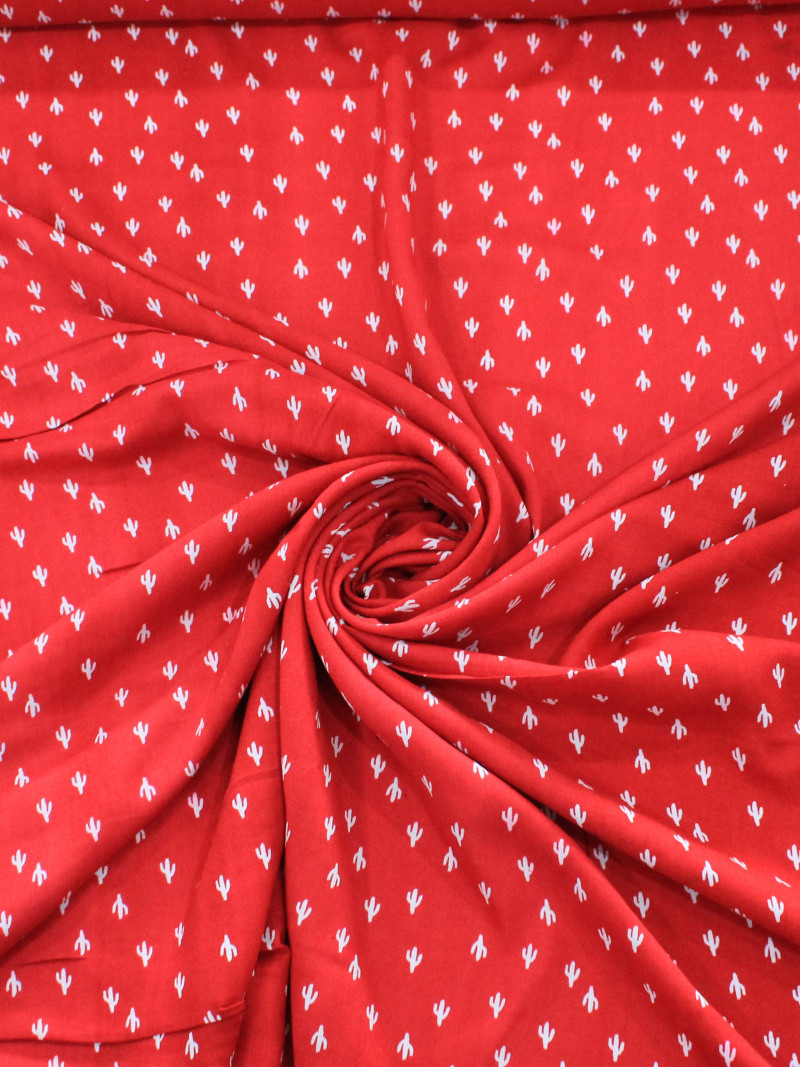 Tecido Viscose Micro Cacto Vermelho e Branco