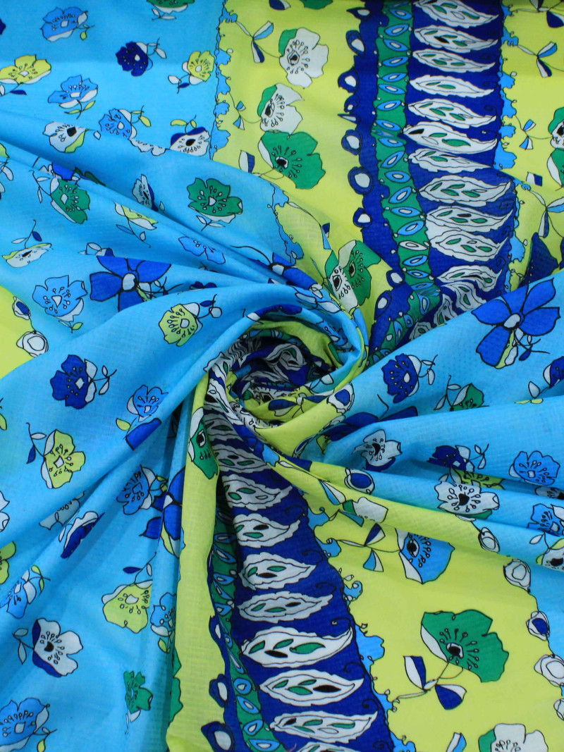 Tecido Viscose Floral Azul Amarelo e Verde
