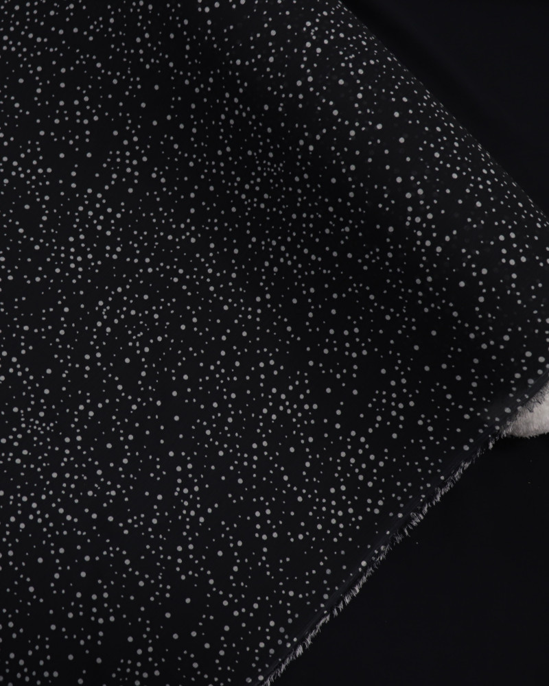 Tecido Crepe Chiffon Texturizado Micro Poá Irregular Branco e Preto