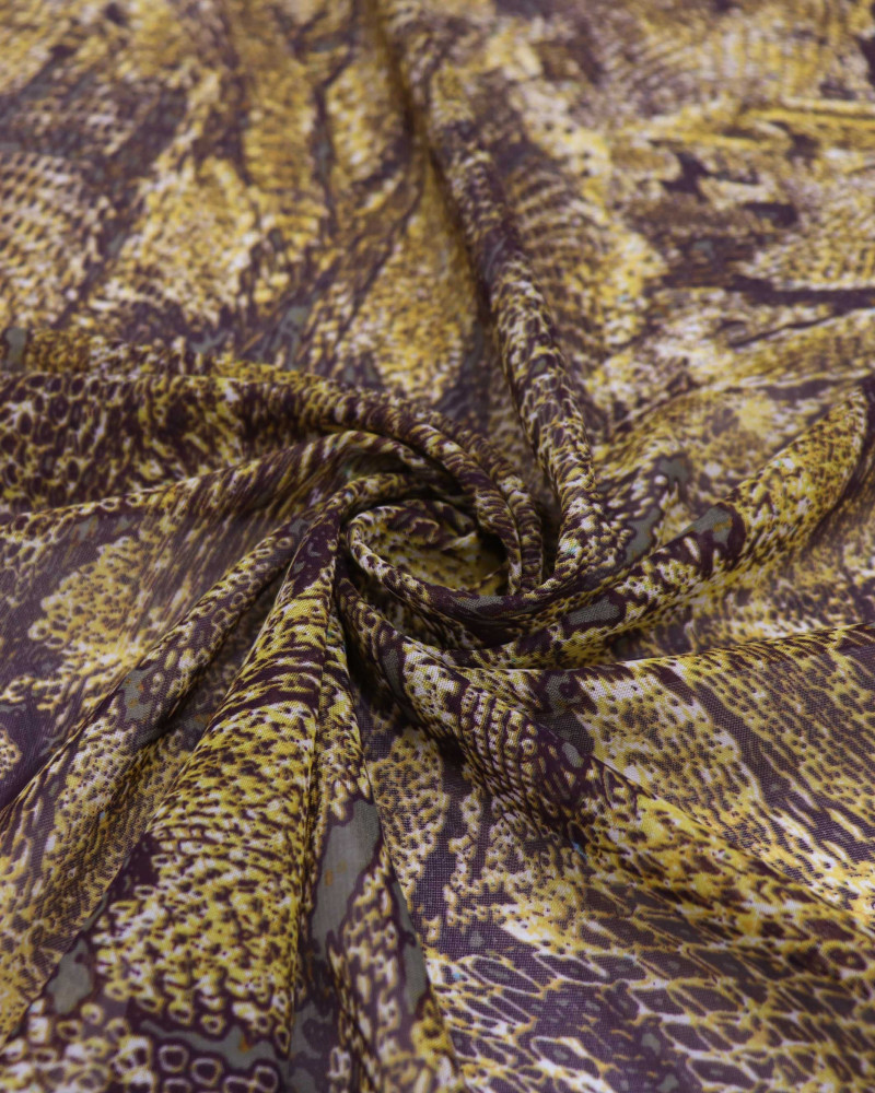Tecido Crepe Chiffon Animal Print Marrom e Amarelo