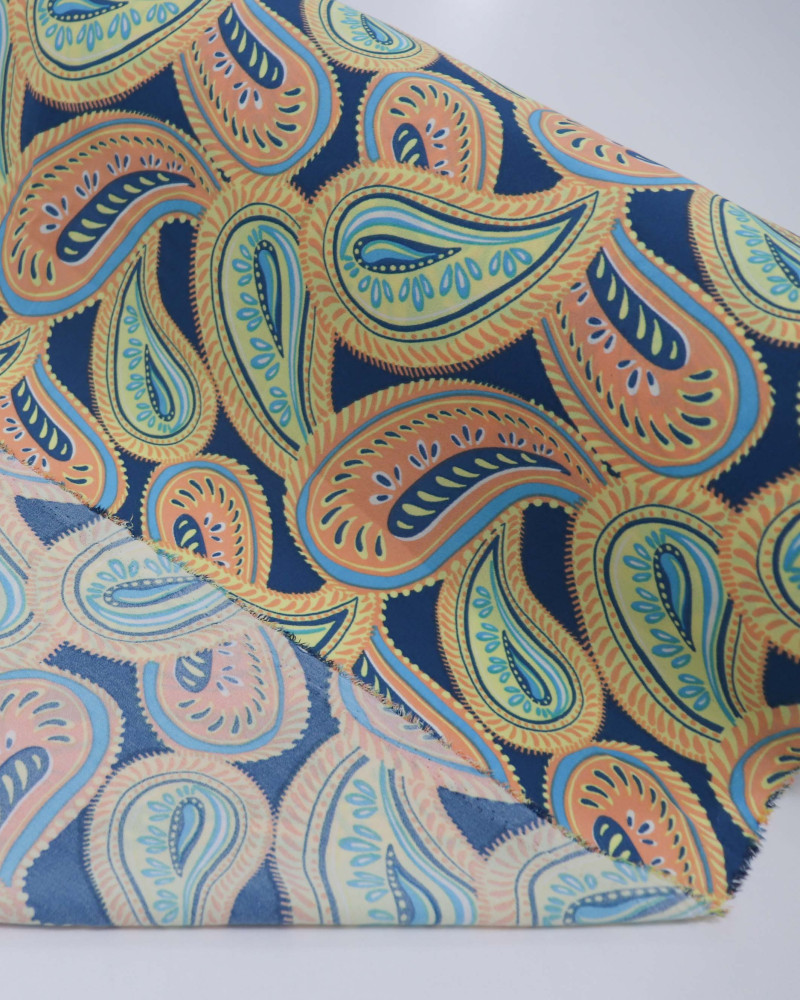 Tecido Crepe Koshibo Macro Cashmere Tons Pastéis e Azul