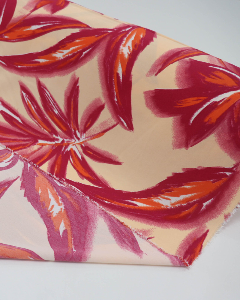 Tecido Crepe Koshibo Lírios Rosa e Bege