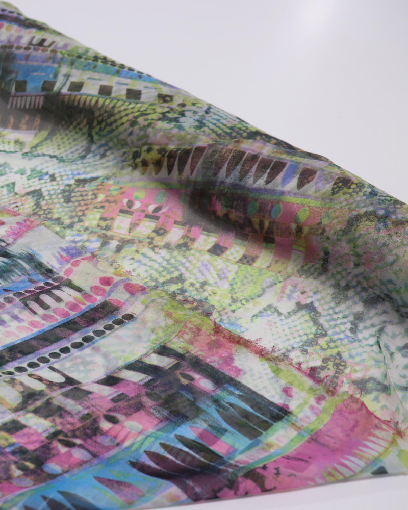 Tecido Crepe Chiffon Multi Estampado Colorido