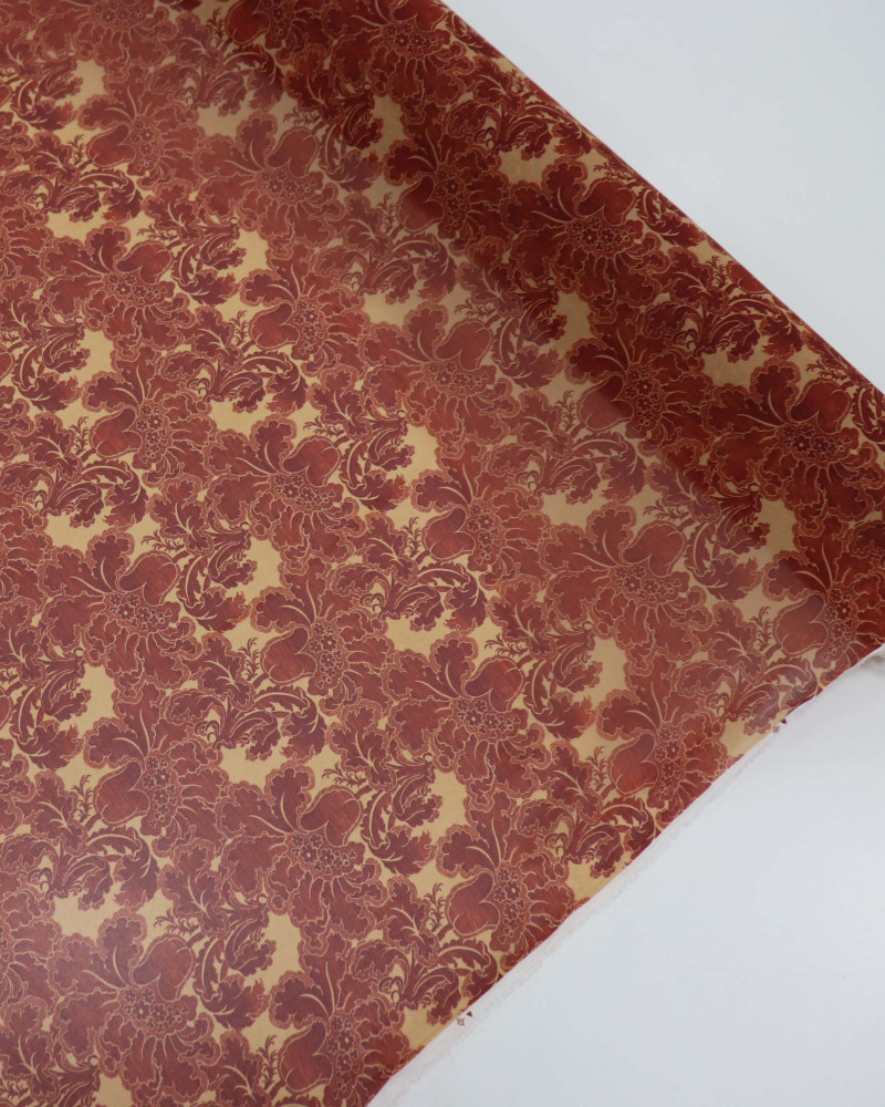 Tecido Crepe Chiffon Floral Retrô Marsala