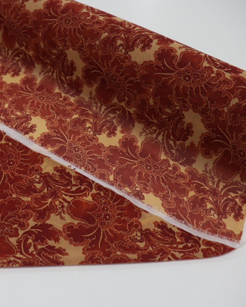 Tecido Crepe Chiffon Floral Retrô Marsala