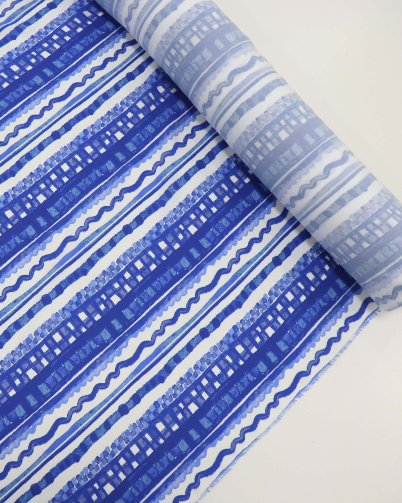 Tecido Viscose Premium Barrado Vertical Tons de Azul