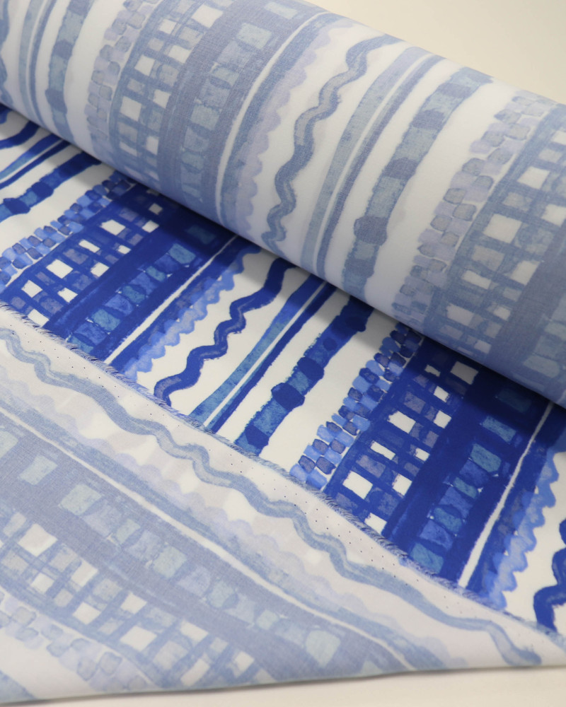 Tecido Viscose Premium Barrado Vertical Tons de Azul