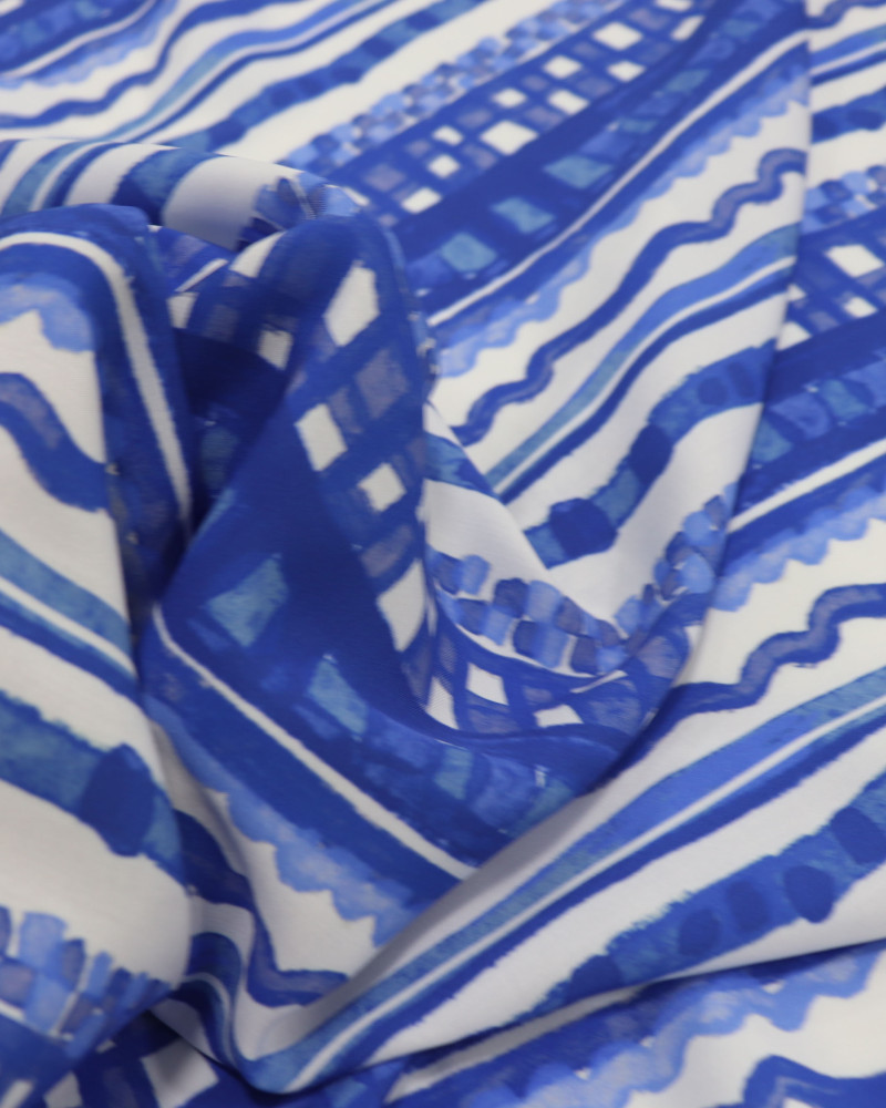 Tecido Viscose Premium Barrado Vertical Tons de Azul