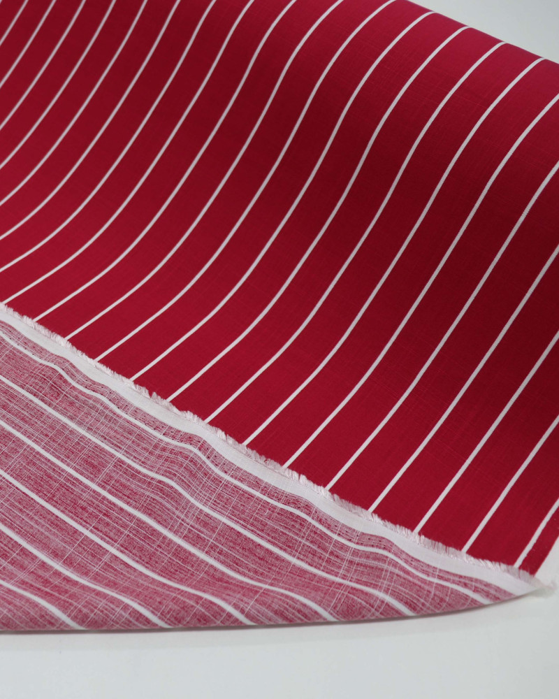 Tecido Viscose Texturizada Listrado Branco e Magenta
