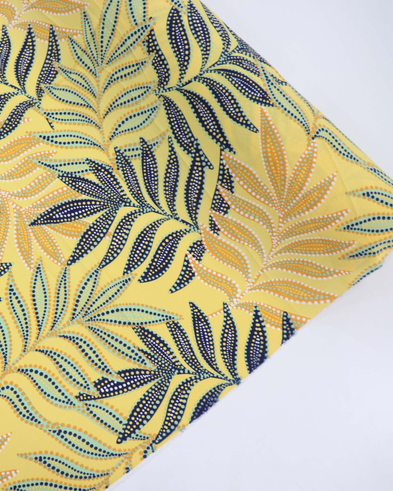 Tecido Crepe Koshibo Macro Ramos Pontilhado Amarelo
