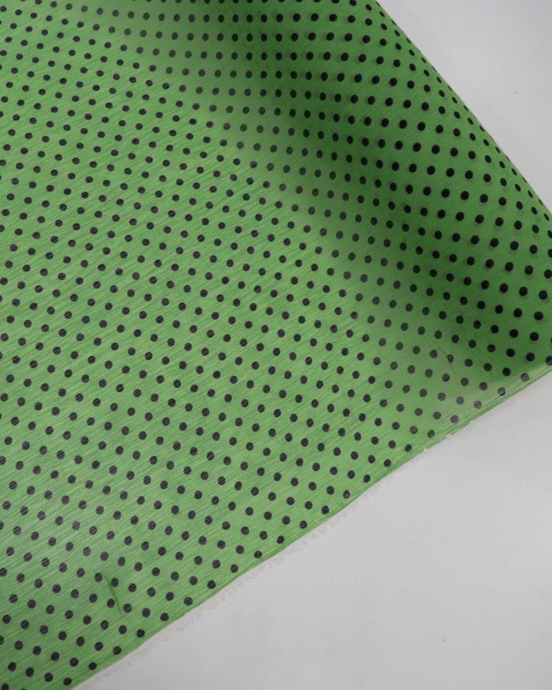 Tecido Crepe Chiffon Poá Preto e Verde (COM DETALHES)