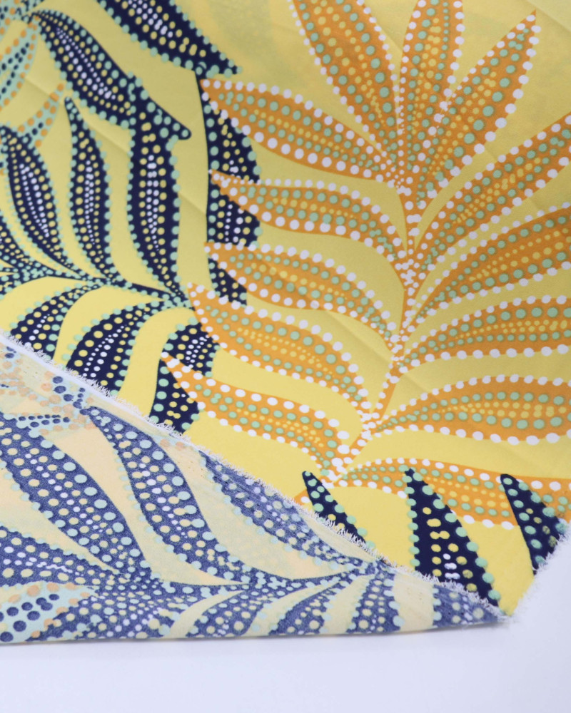 Tecido Crepe Koshibo Macro Ramos Pontilhado Amarelo