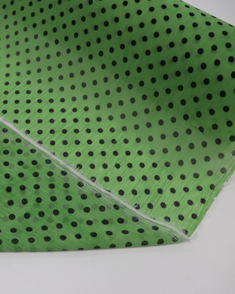 Tecido Crepe Chiffon Poá Preto e Verde (COM DETALHES)