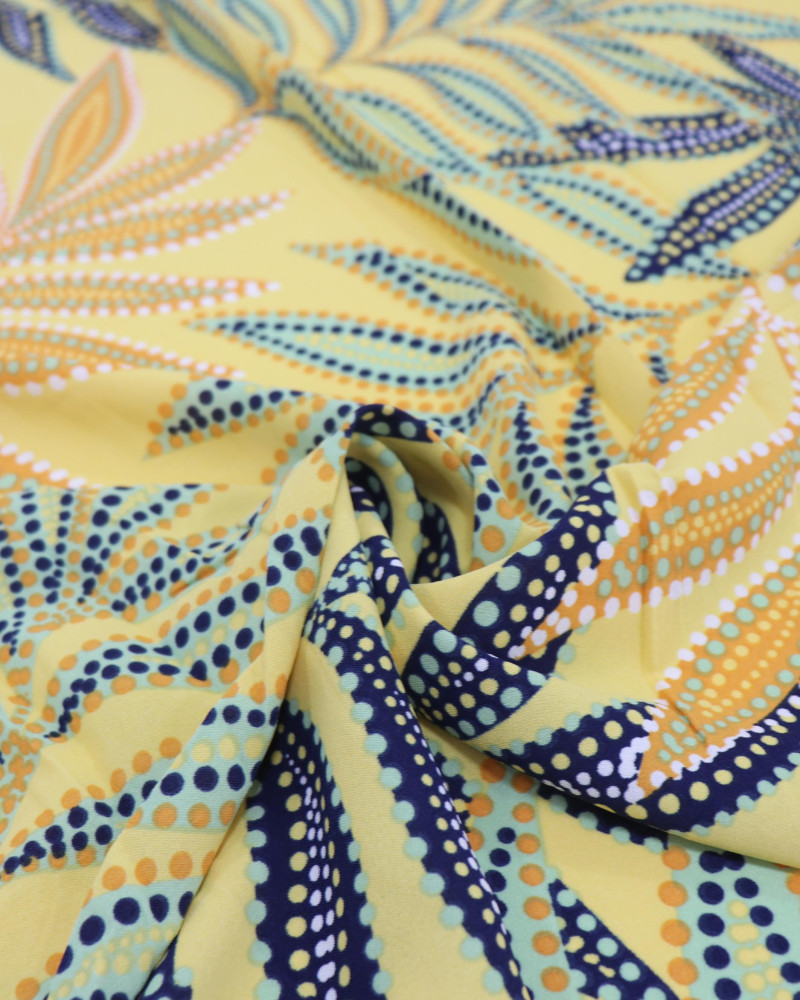 Tecido Crepe Koshibo Macro Ramos Pontilhado Amarelo