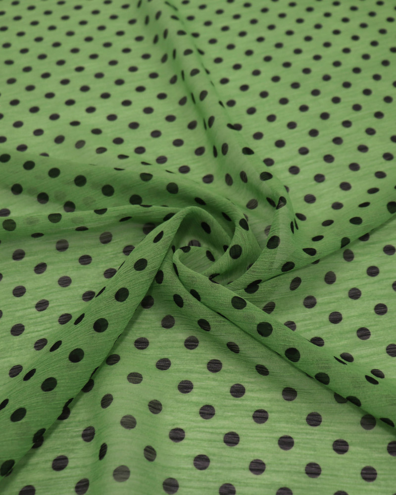 Tecido Crepe Chiffon Poá Preto e Verde (COM DETALHES)