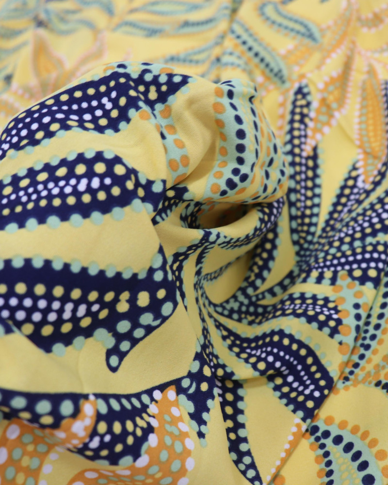 Tecido Crepe Koshibo Macro Ramos Pontilhado Amarelo