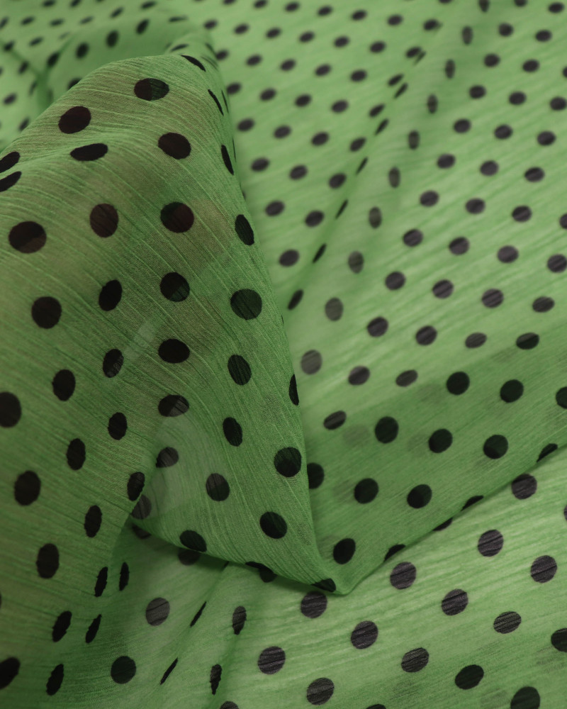 Tecido Crepe Chiffon Poá Preto e Verde (COM DETALHES)