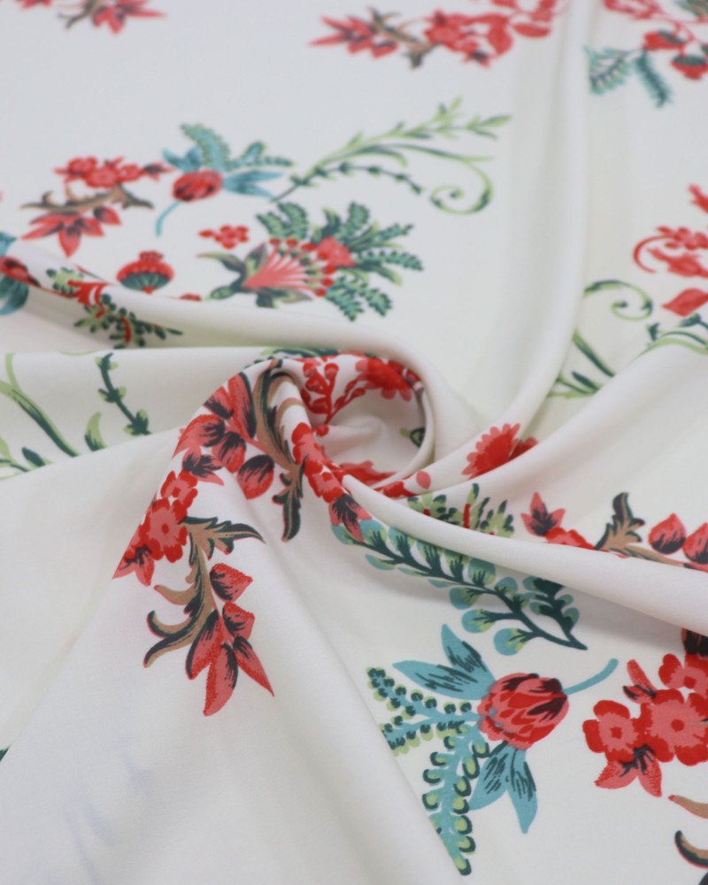 Tecido Viscose Macro Ramos Vermelho e Offwhite
