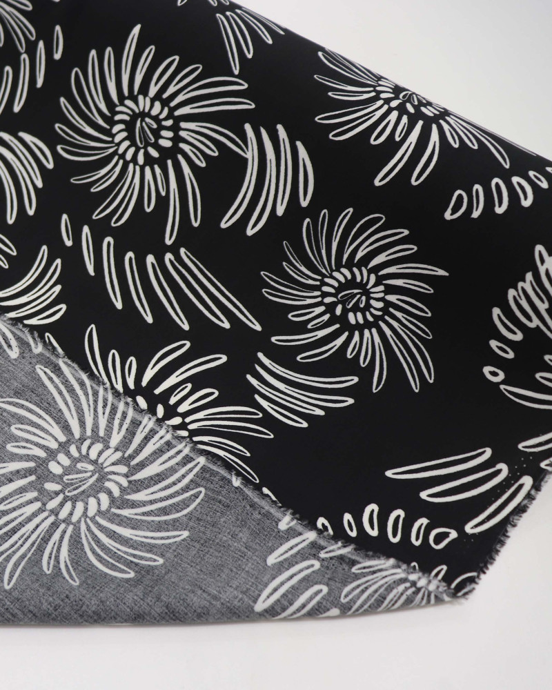 Tecido Viscose Espirais Branco e Preto