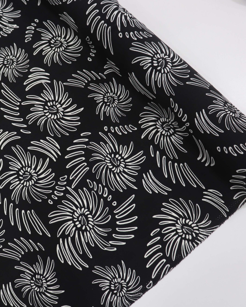Tecido Viscose Espirais Branco e Preto