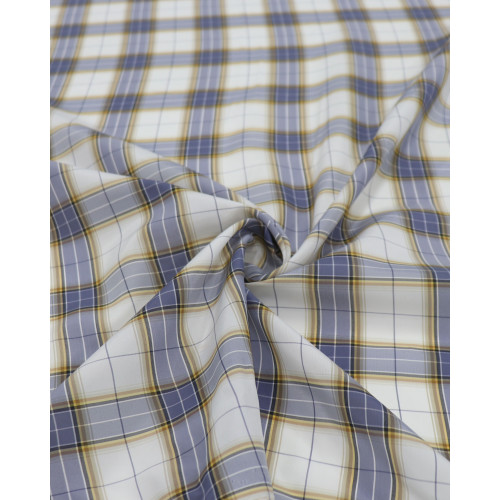 Tecido Tactel Italiano Quadriculado Duplo Amarelo Azul e Offwhite