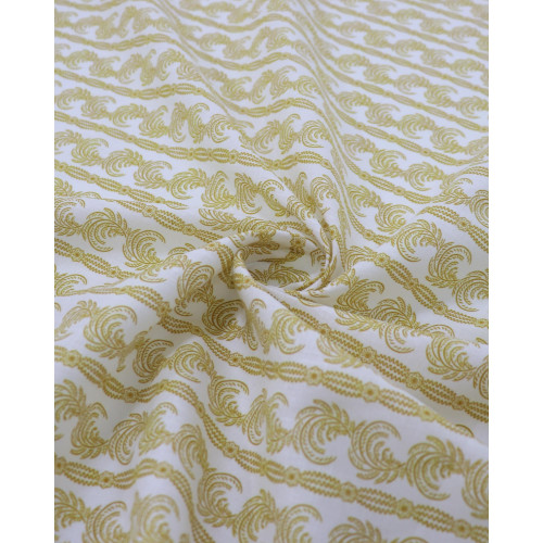 Tecido Cambraia de Linho Micro Ramos em Listra Amarelo e Branco
