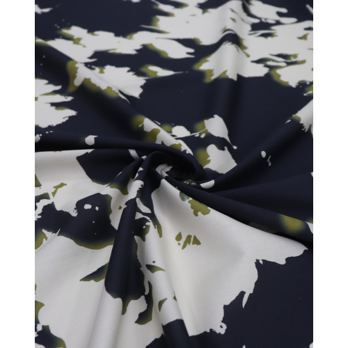 Tecido Tricoline Italiano Pintura e Sombreado Verde, Creme e Azul Marinho Noite