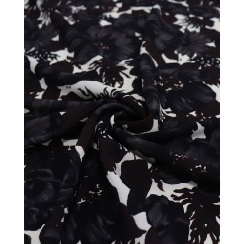 Tecido Crepe Koshibo Italiano Rosas Negras e Offwhite (0.9m)